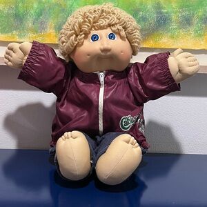 Cabbage Patch Kids Doll Boy Blonde Yarn Hair Blue Eyes Vintage 1985 Jacket Jeans